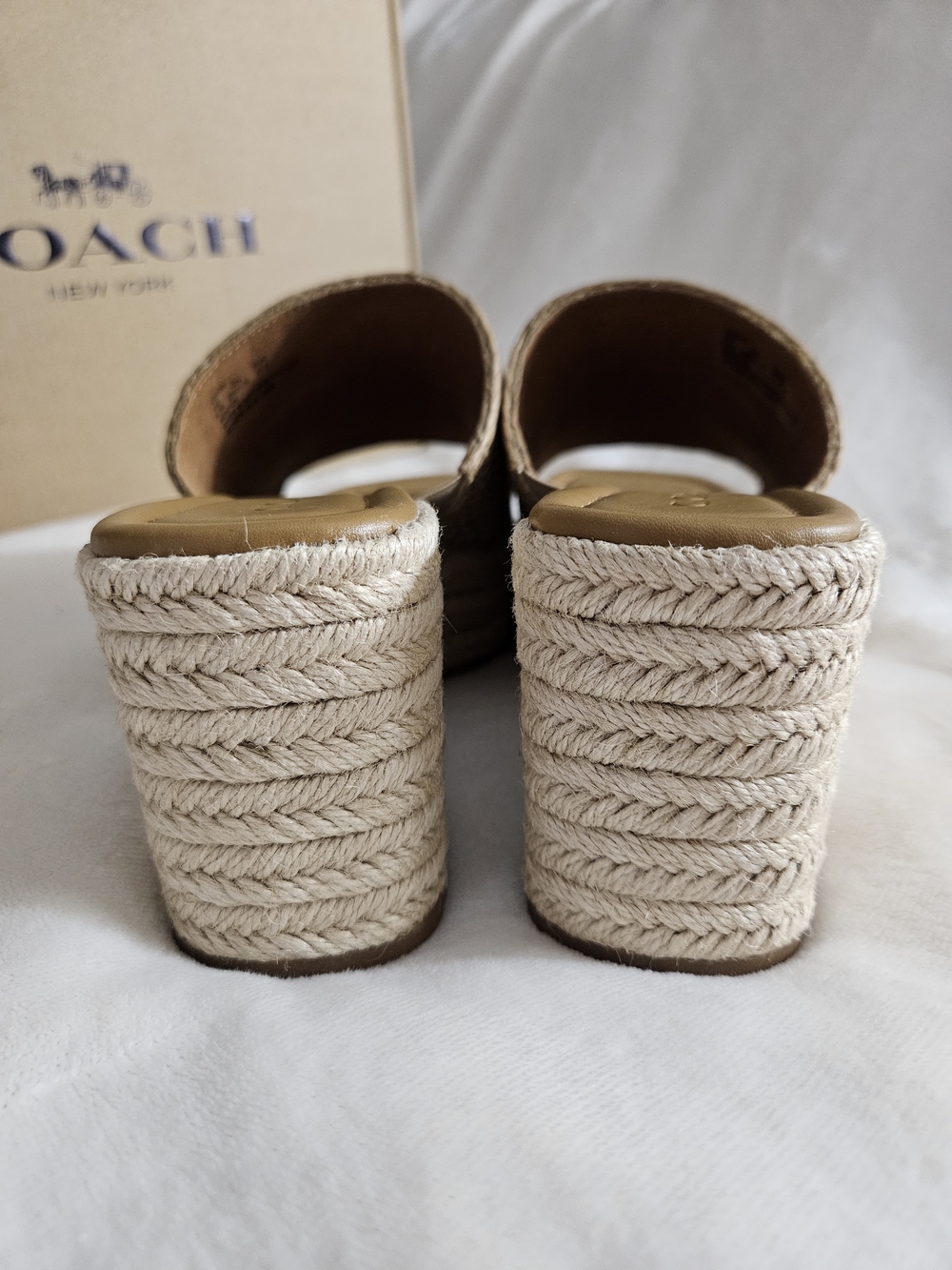 COACH Phobe Rafia Women's Natural Jute Woven Platform Slide Sandals 6.5B New - Picture 4 of 9